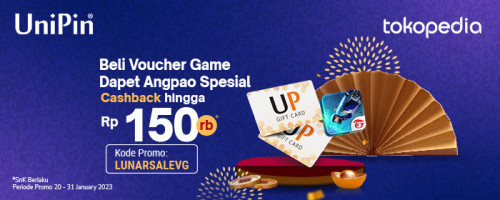 Promo Cashback Hingga Rp 150.000 Voucher UniPin dan Voucher Games di Lunar Sale Tokopedia 2023